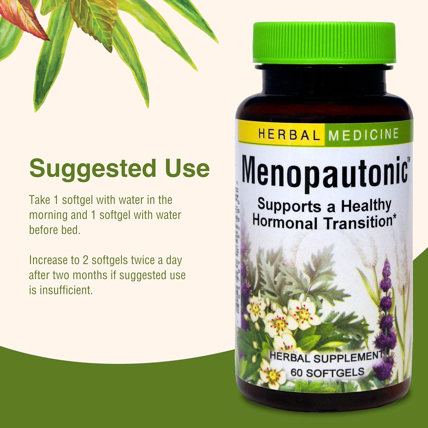 Menopautonic Menopausal Health Supplement with Chastetree Berry, Black Cohosh & Ginseng - Supports Hormonal Balance & Vaginal Health - 60 Softgels