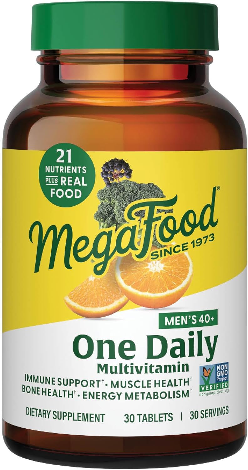 Men's 40+ One Daily Multivitamin with Vitamin B, D3, Selenium, Zinc & Real Food - Immune Support, Energy, Muscle & Bone - Non GMO, Vegetarian - 30 Tabs