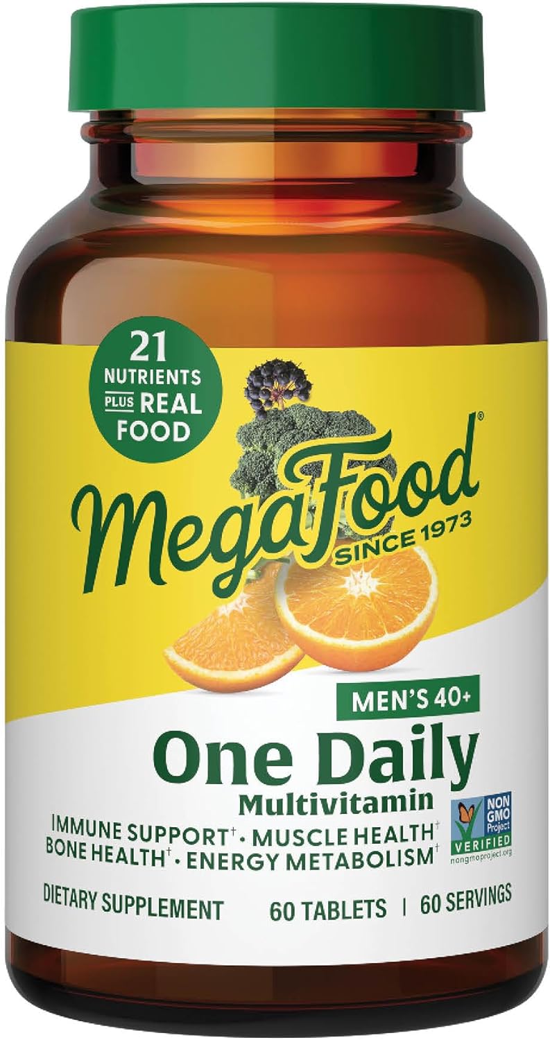 Men's 40+ One Daily Multivitamin with Vitamin B, D3, Selenium, Zinc & Real Food - Immune Support, Energy Metabolism - Non GMO, Vegetarian - 60 Tablets