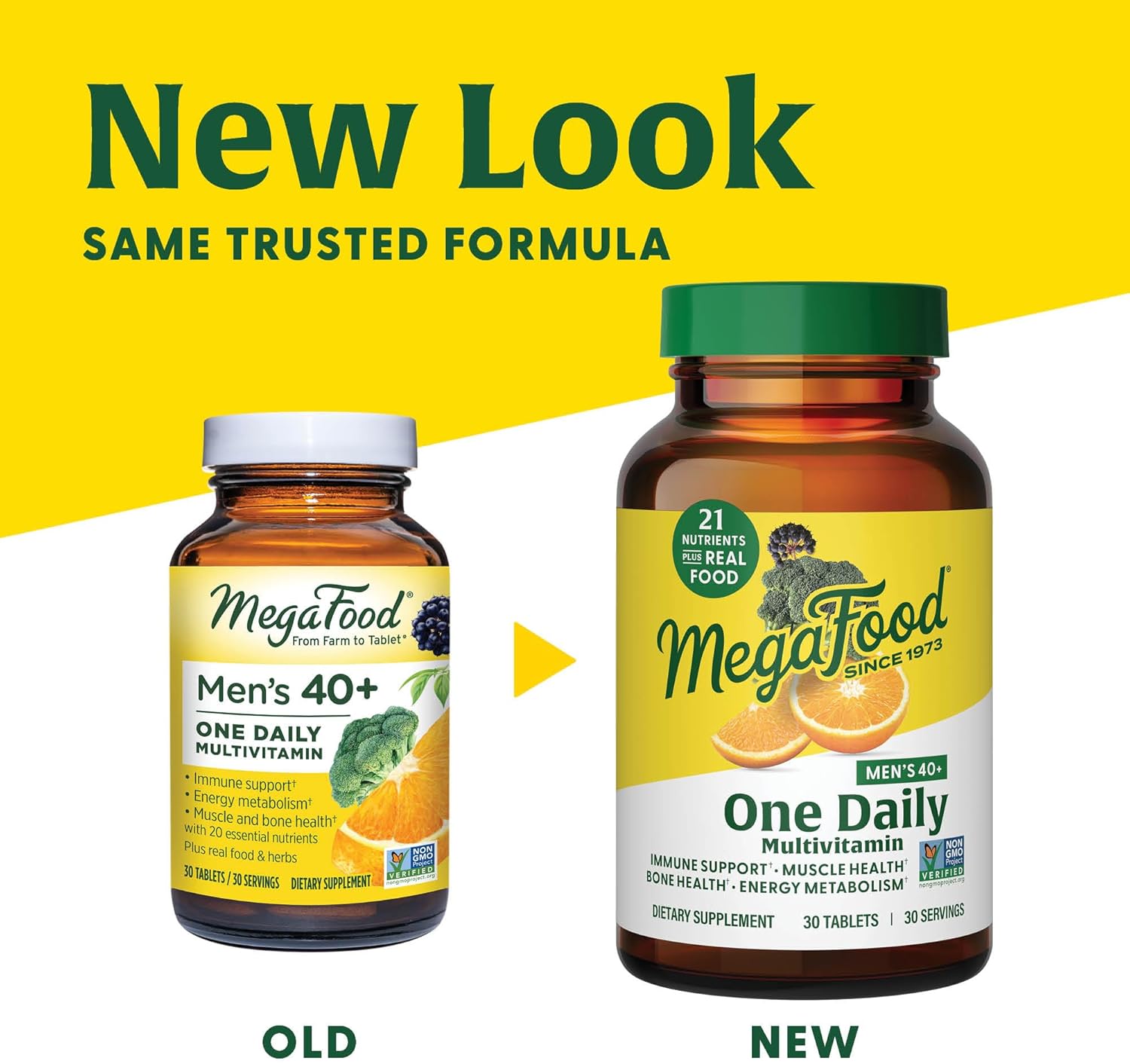 Men's 40+ One Daily Multivitamin with Vitamin B, D3, Selenium, Zinc & Real Food - Immune Support, Energy, Muscle & Bone - Non GMO, Vegetarian - 30 Tabs