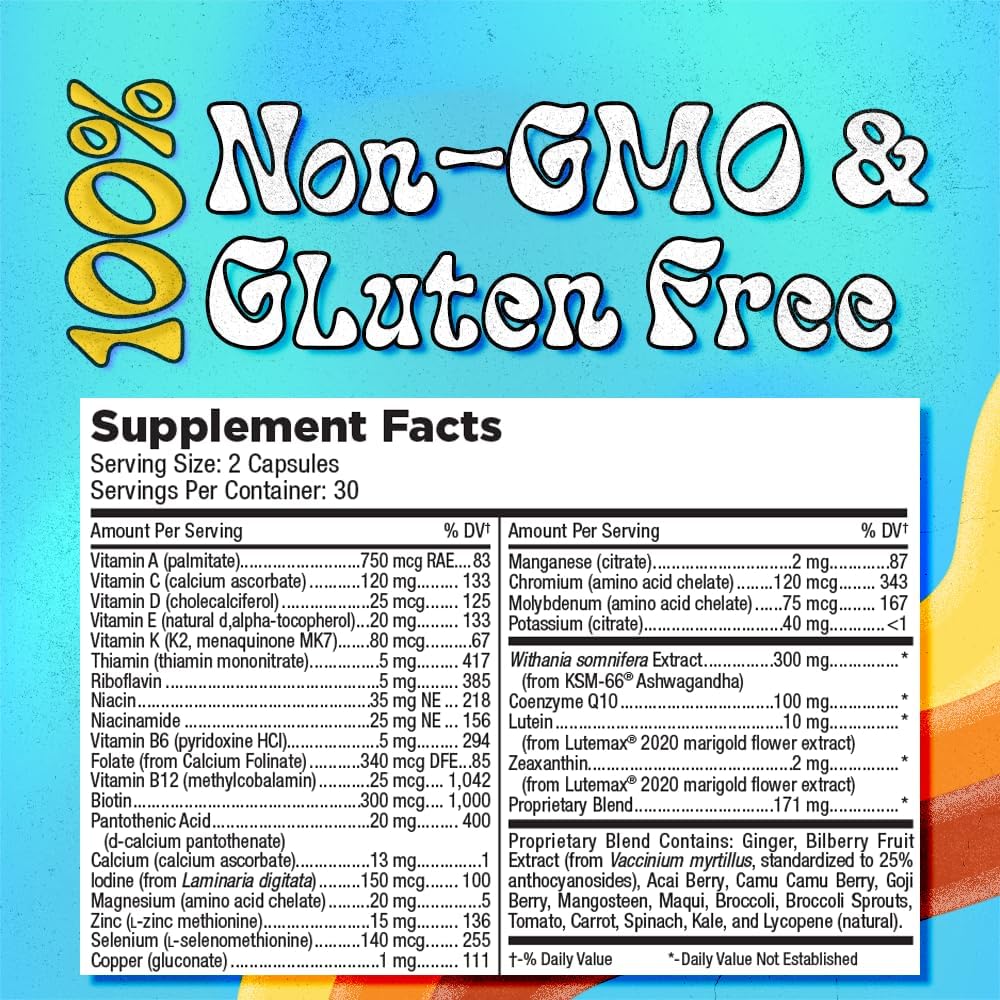 Men's 50+ Multivitamin with Iron, Calcium, CoQ10 - Vegetarian & Non-GMO - 60 Capsules