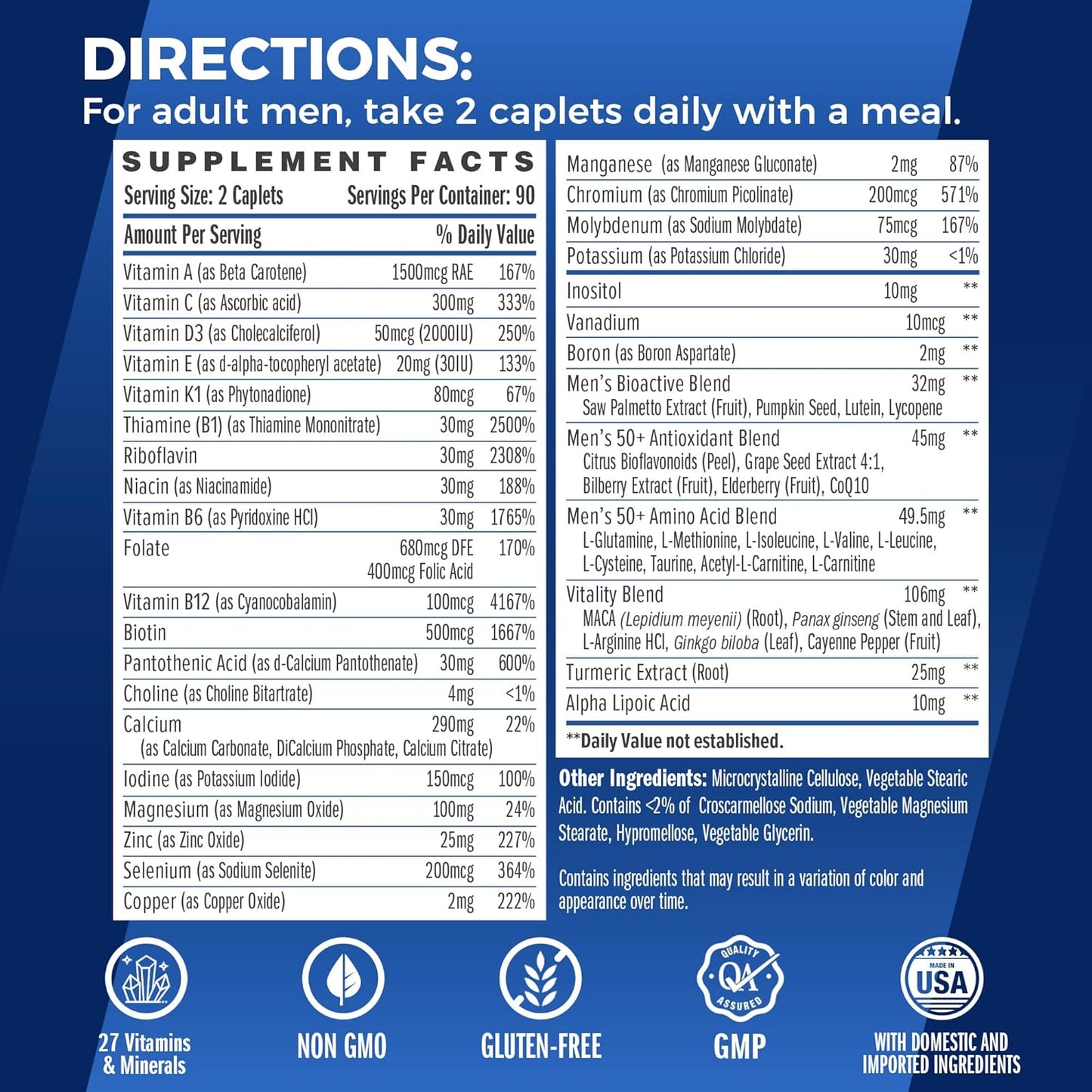 Men's 50+ Multivitamin with Minerals, Herbs, and Prostate Support - 180 Caplets