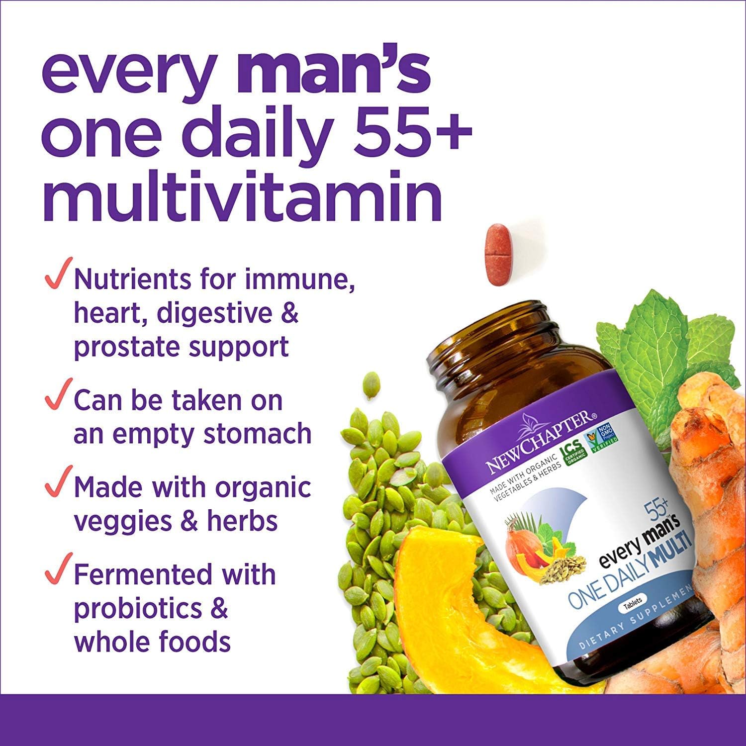 Men's 50+ Multivitamin with Probiotics, Whole Foods, and Astaxanthin - 90 ct Bottle