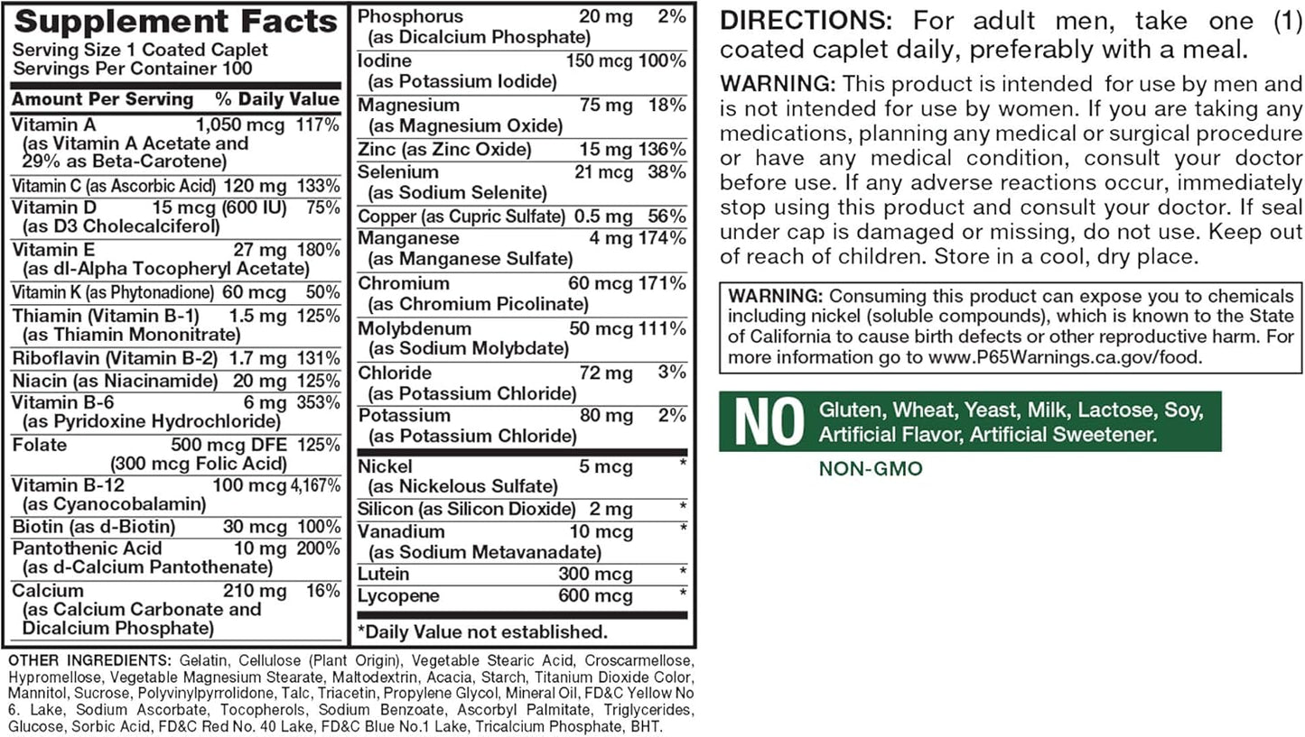 Men's 50+ Multivitamin with Vitamins A, C, E, B6 & B12 | 100 Count | Non-GMO & Gluten Free by Nature's Truth