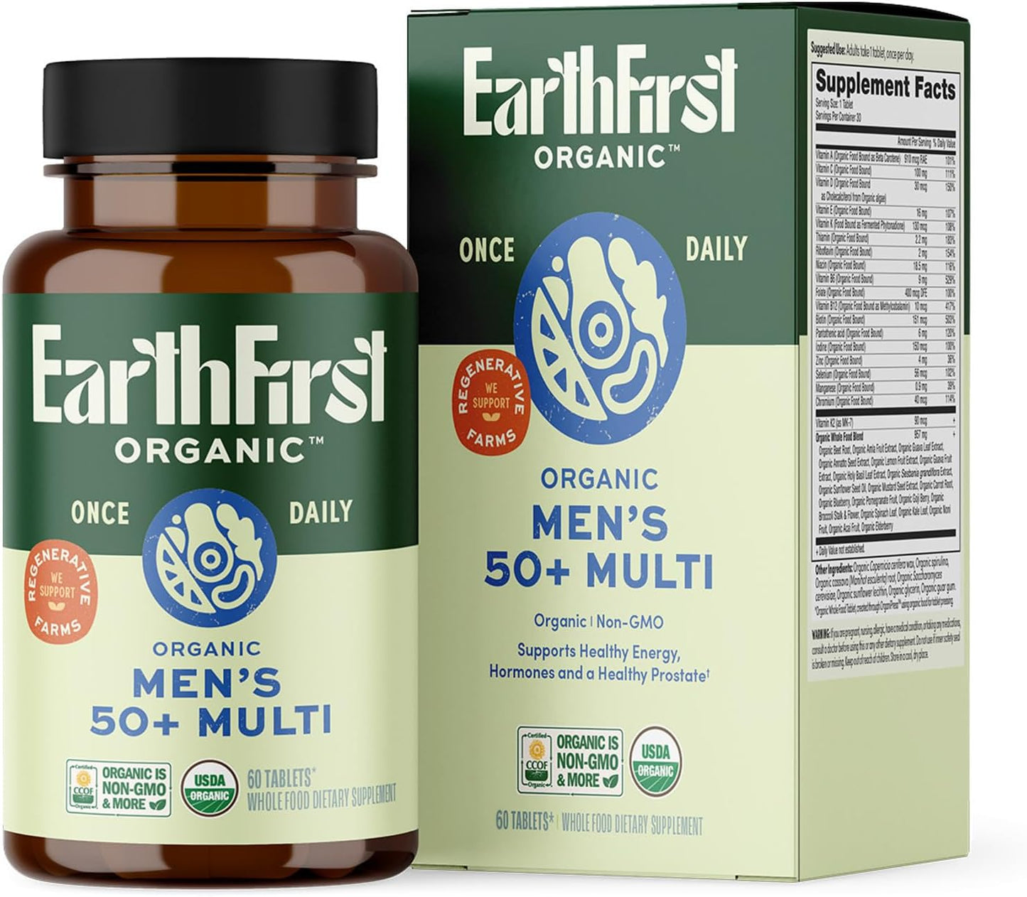 Men's 50+ Organic Once Daily Multi Vitamin - 60 Count by EarthFirst