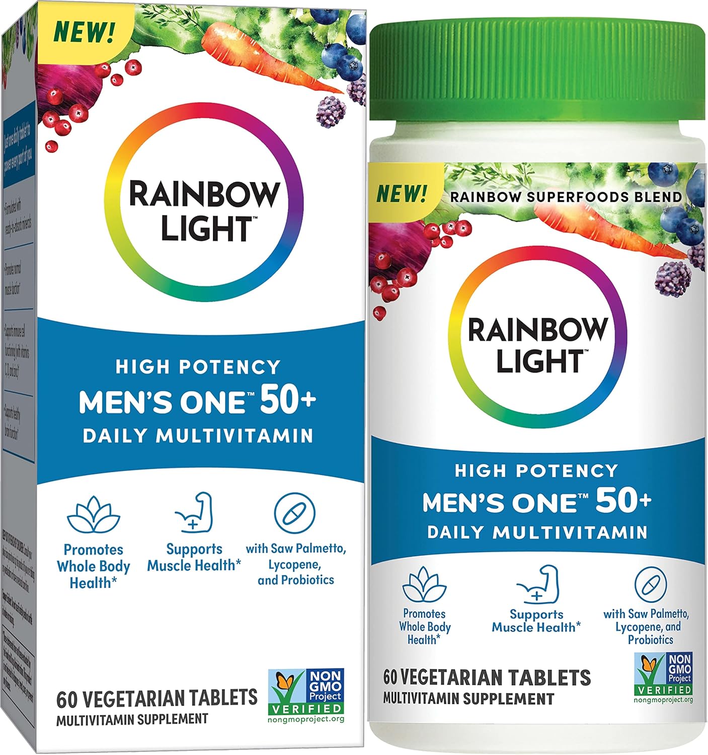Men's 50+ Rainbow Light Multivitamin with Vitamin C, D, Zinc, Probiotics - High Potency Immune Support - Non-GMO Vegetarian Tablets