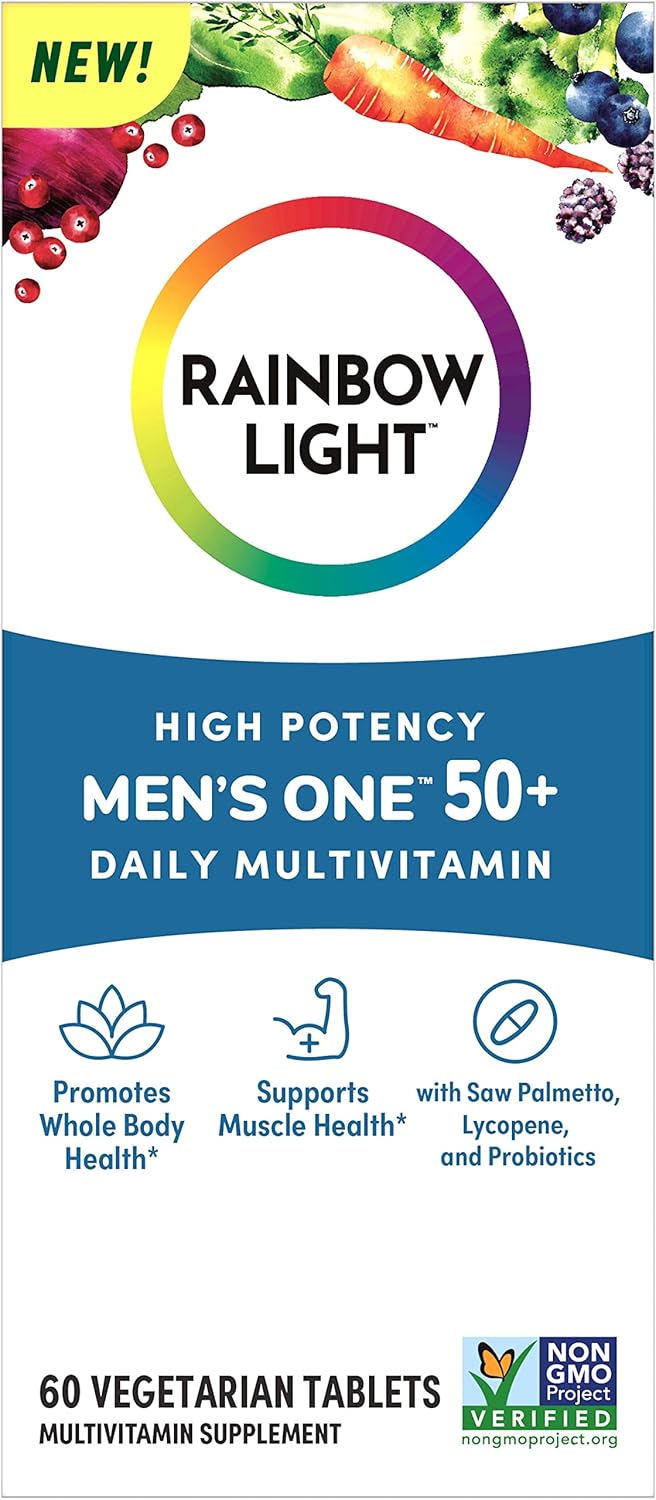 Men's 50+ Rainbow Light Multivitamin with Vitamin C, D, Zinc, Probiotics - High Potency Immune Support - Non-GMO Vegetarian Tablets