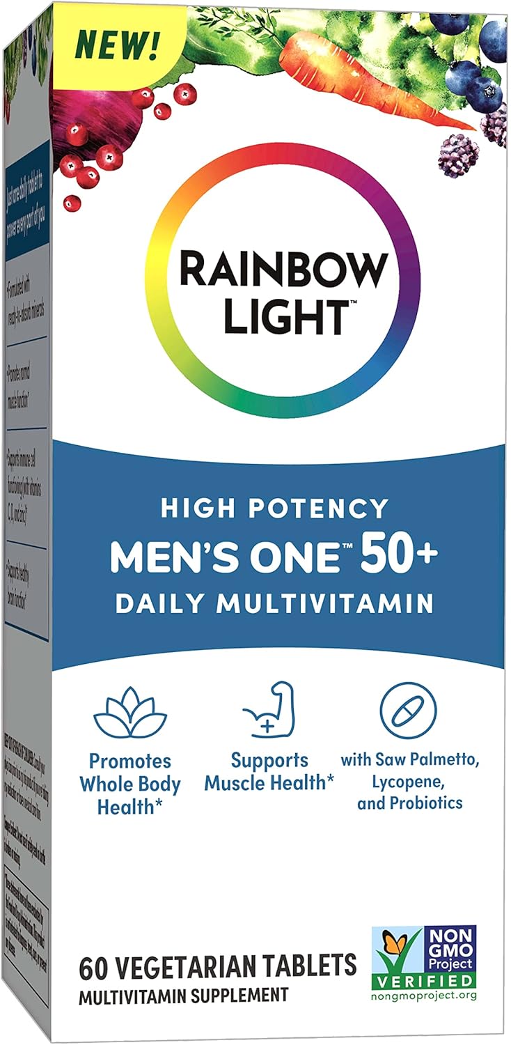 Men's 50+ Rainbow Light Multivitamin with Vitamin C, D, Zinc, Probiotics - High Potency Immune Support - Non-GMO Vegetarian Tablets
