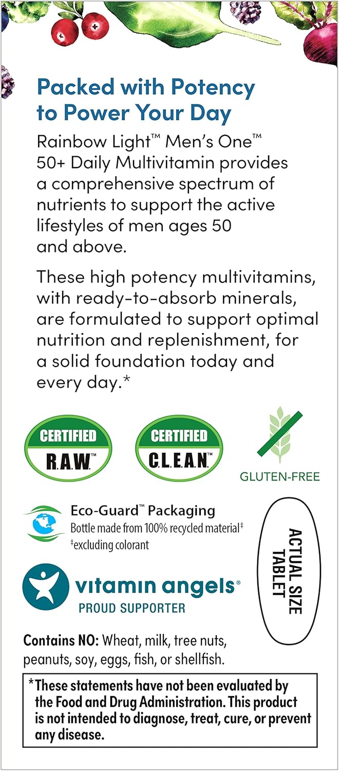 Men's 50+ Rainbow Light Multivitamin with Vitamin C, D, Zinc, Probiotics - High Potency Immune Support - Non-GMO Vegetarian Tablets