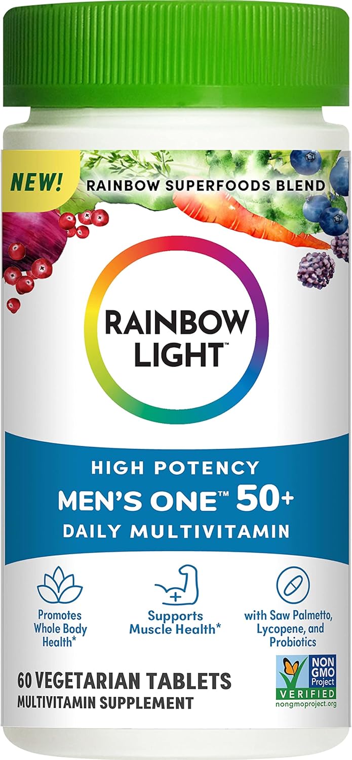 Men's 50+ Rainbow Light Multivitamin with Vitamin C, D, Zinc, Probiotics - High Potency Immune Support - Non-GMO Vegetarian Tablets