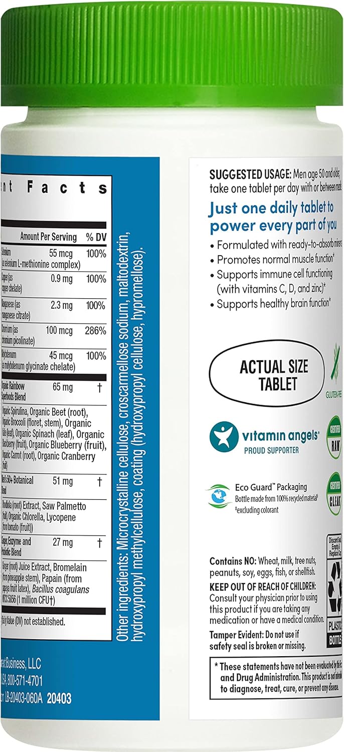 Men's 50+ Rainbow Light Multivitamin with Vitamin C, D, Zinc, Probiotics - High Potency Immune Support - Non-GMO Vegetarian Tablets