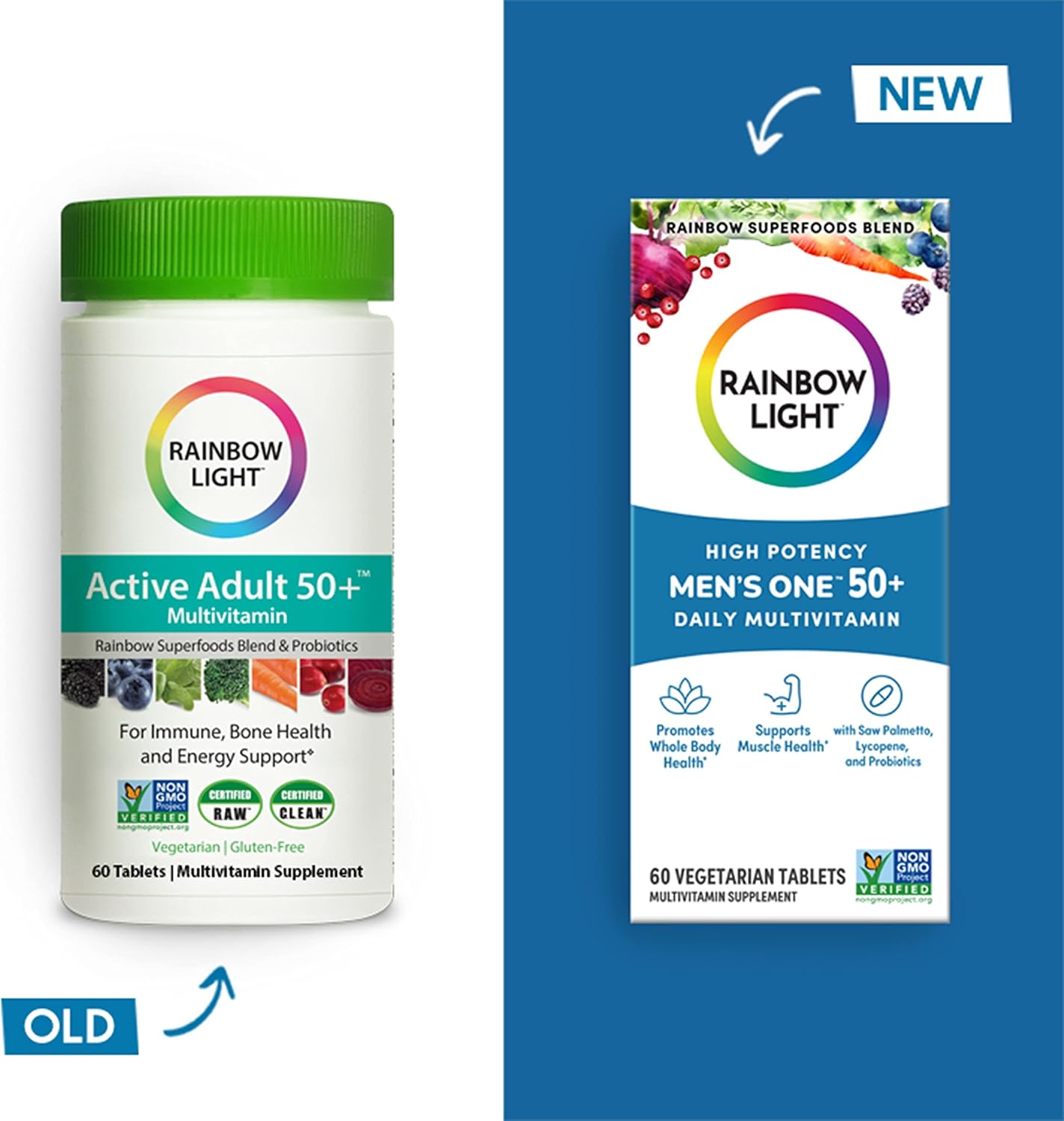 Men's 50+ Rainbow Light Multivitamin with Vitamin C, D, Zinc, Probiotics - High Potency Immune Support - Non-GMO Vegetarian Tablets