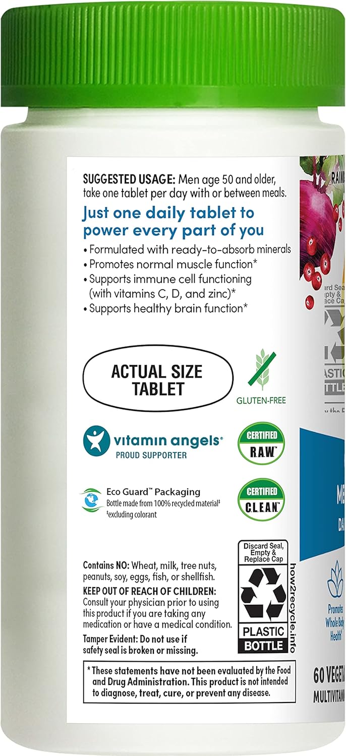 Men's 50+ Rainbow Light Multivitamin with Vitamin C, D, Zinc, Probiotics - High Potency Immune Support - Non-GMO Vegetarian Tablets