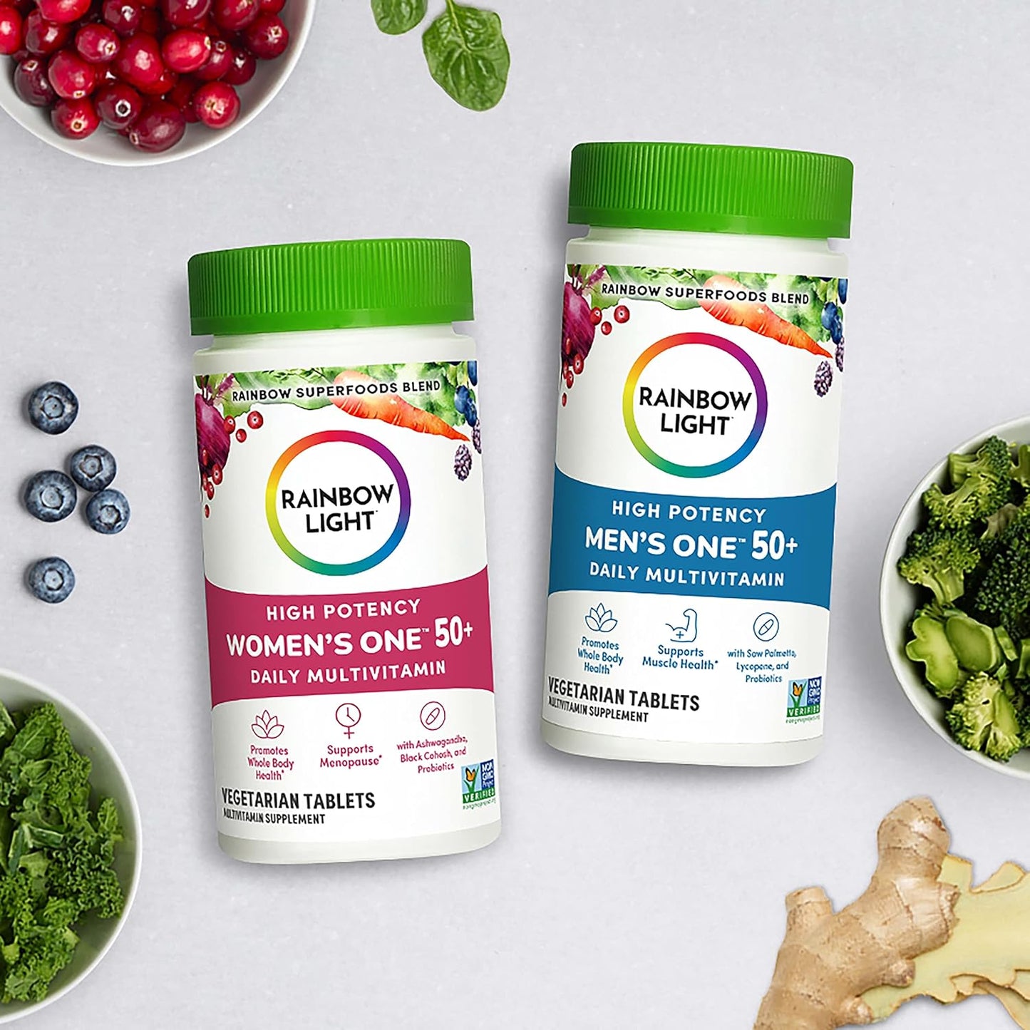 Men's 50+ Rainbow Light Multivitamin with Vitamin C, D, Zinc, Probiotics - High Potency Immune Support - Non-GMO Vegetarian Tablets