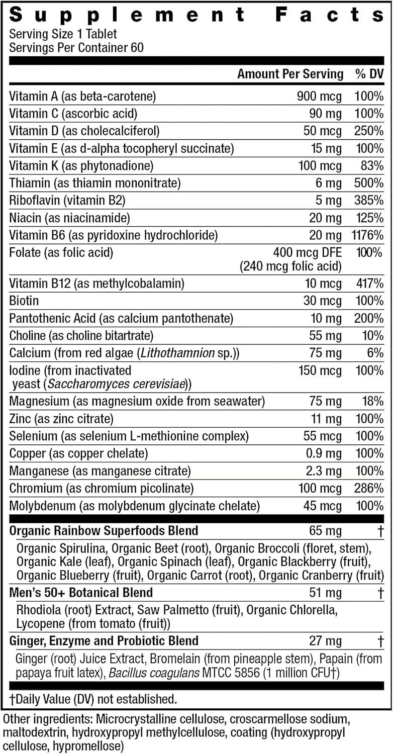 Men's 50+ Rainbow Light Multivitamin with Vitamin C, D, Zinc, Probiotics - High Potency Immune Support - Non-GMO Vegetarian Tablets