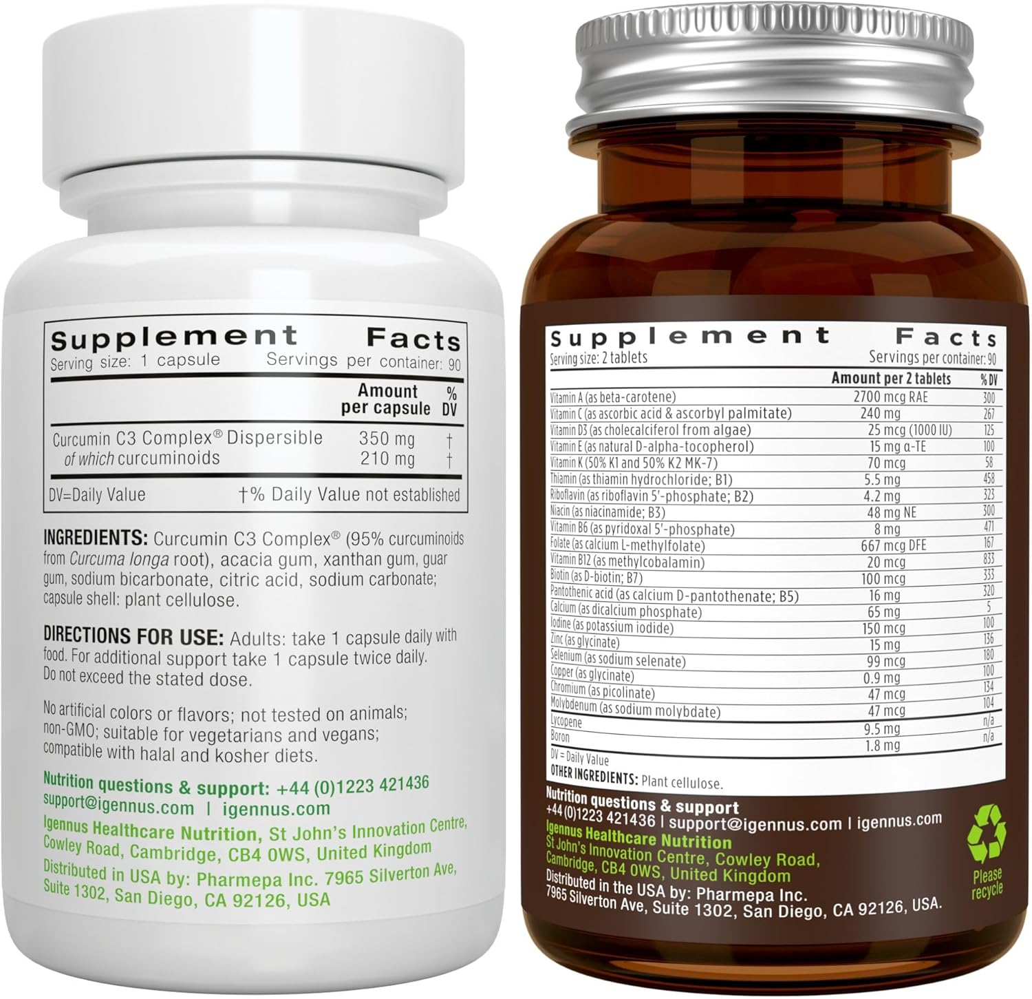 Men's Advanced Multivitamin & Curcumin Bundle - Vegan, High Absorption, Sustained Release Formula by Igennus