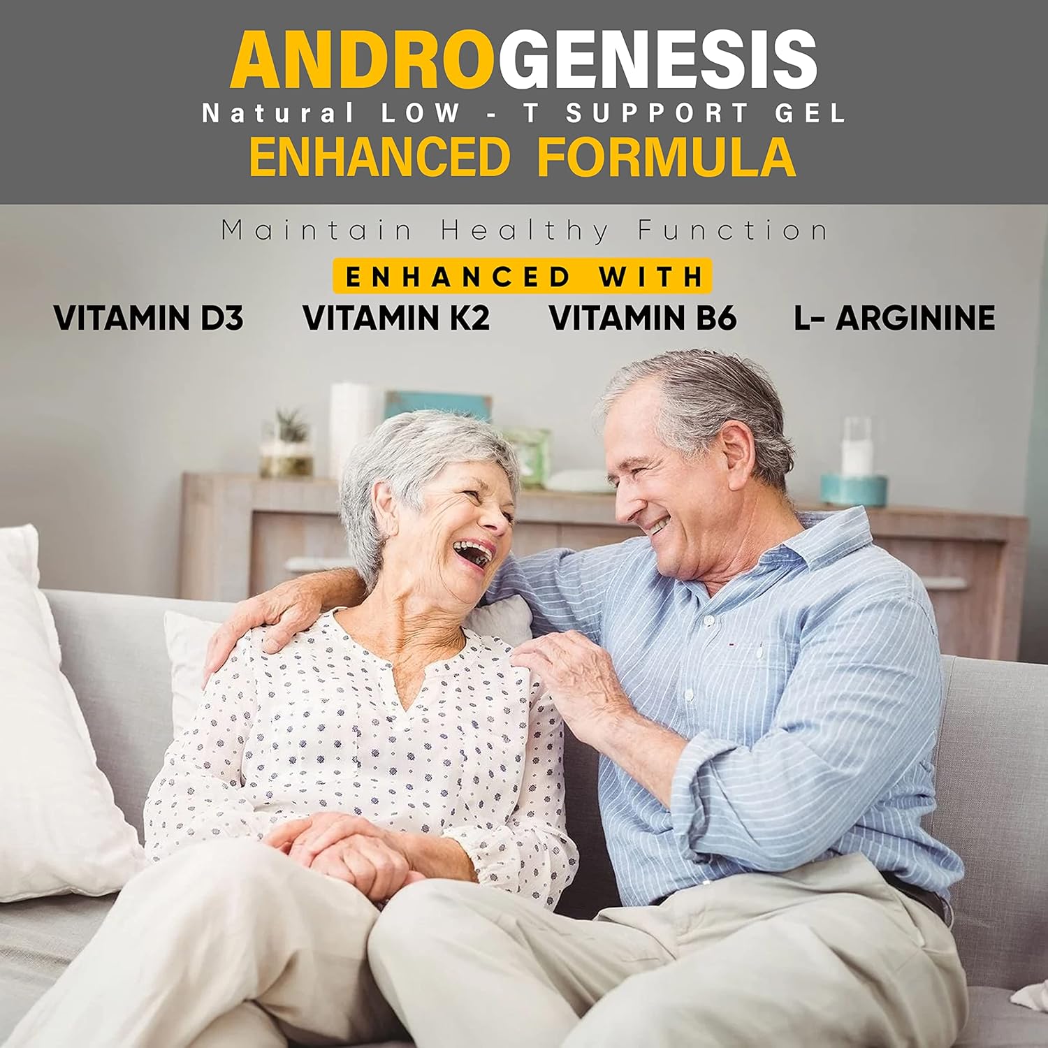 Men's Androgenesis Enhanced Formula Gel with Vitamin D3, K2, B6, L-Arginine - Low Testosterone Support, Muscle Recovery, Energy Boost, Healthy Aging