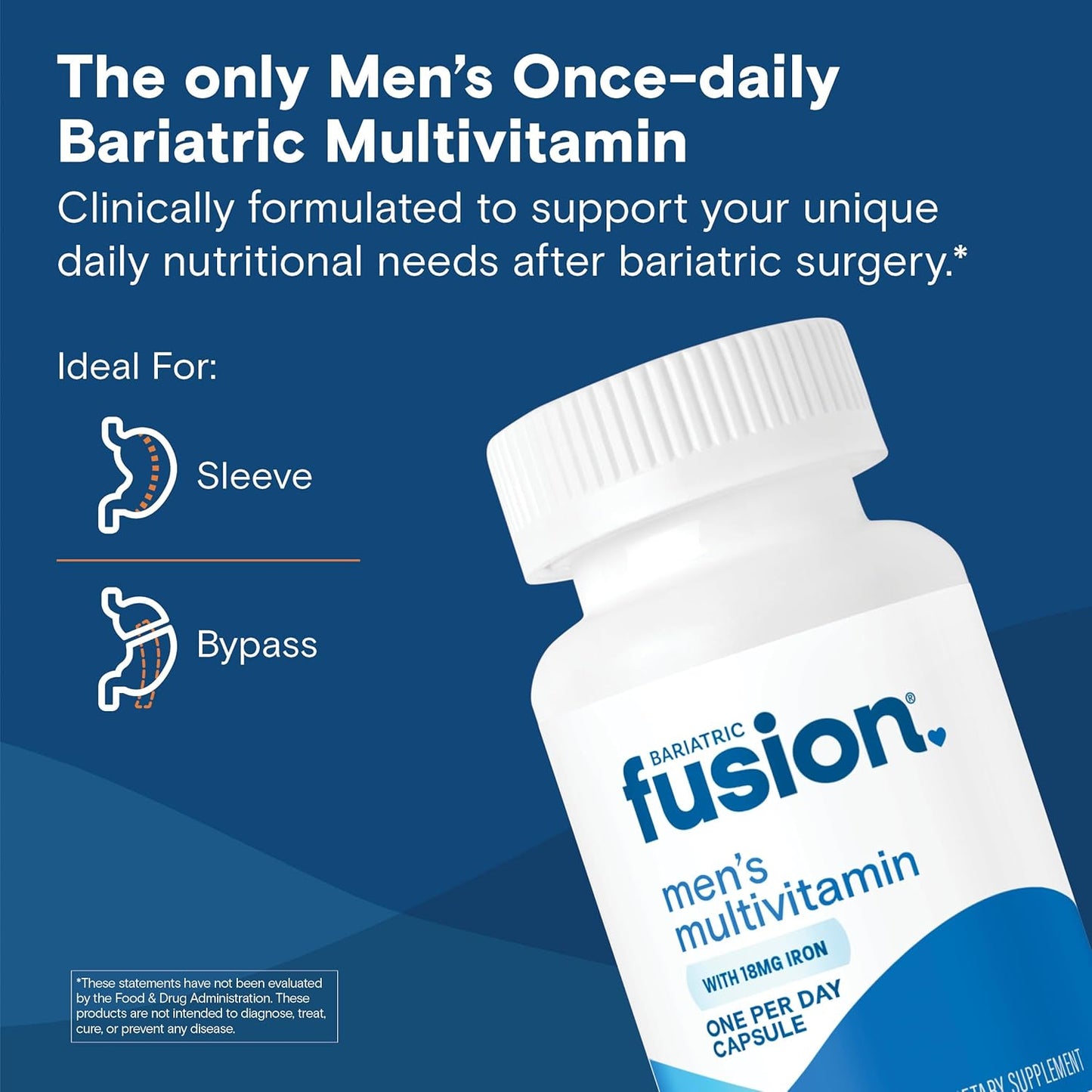 Men's Bariatric Fusion One Per Day Multivitamin with Iron - Prostate & Heart Support - 30 Capsules
