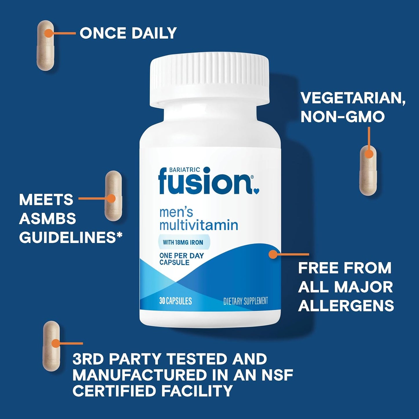 Men's Bariatric Fusion One Per Day Multivitamin with Iron - Prostate & Heart Support - 30 Capsules