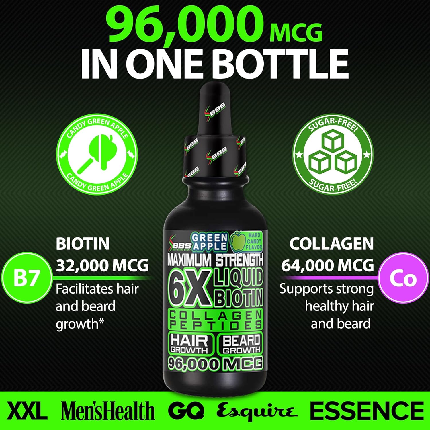 Men's Beard Growth Kit: Liquid Biotin Supplement, Collagen Peptides, 620,000mcg Biotin Gummies - Hair Growth Vitamins