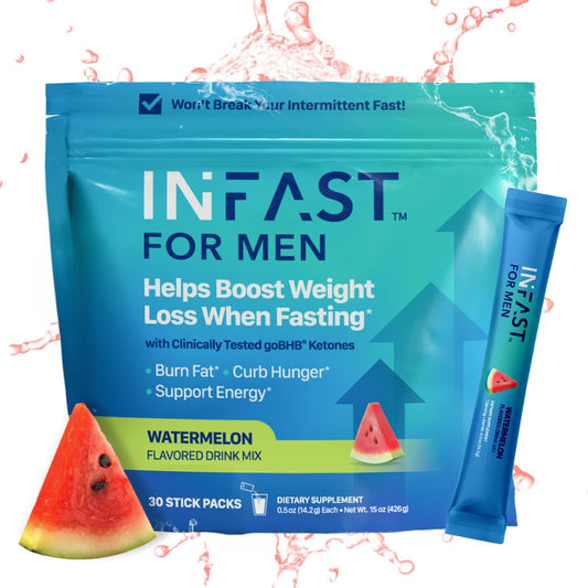 Men's BHB Exogenous Ketones Powder Drink Mix for Intermittent Fasting - Watermelon Flavor with Electrolytes & Green Coffee Bean Extract - 30ct