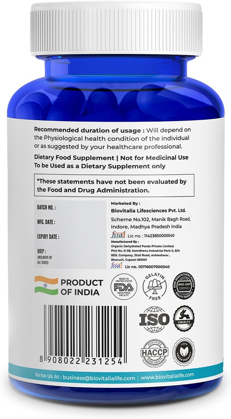 Men's Biovitalia Organic Multivitamin Capsules - Boost Immunity & Heart Health - Essential Vitamins, Minerals, Antioxidants - 60 Caps