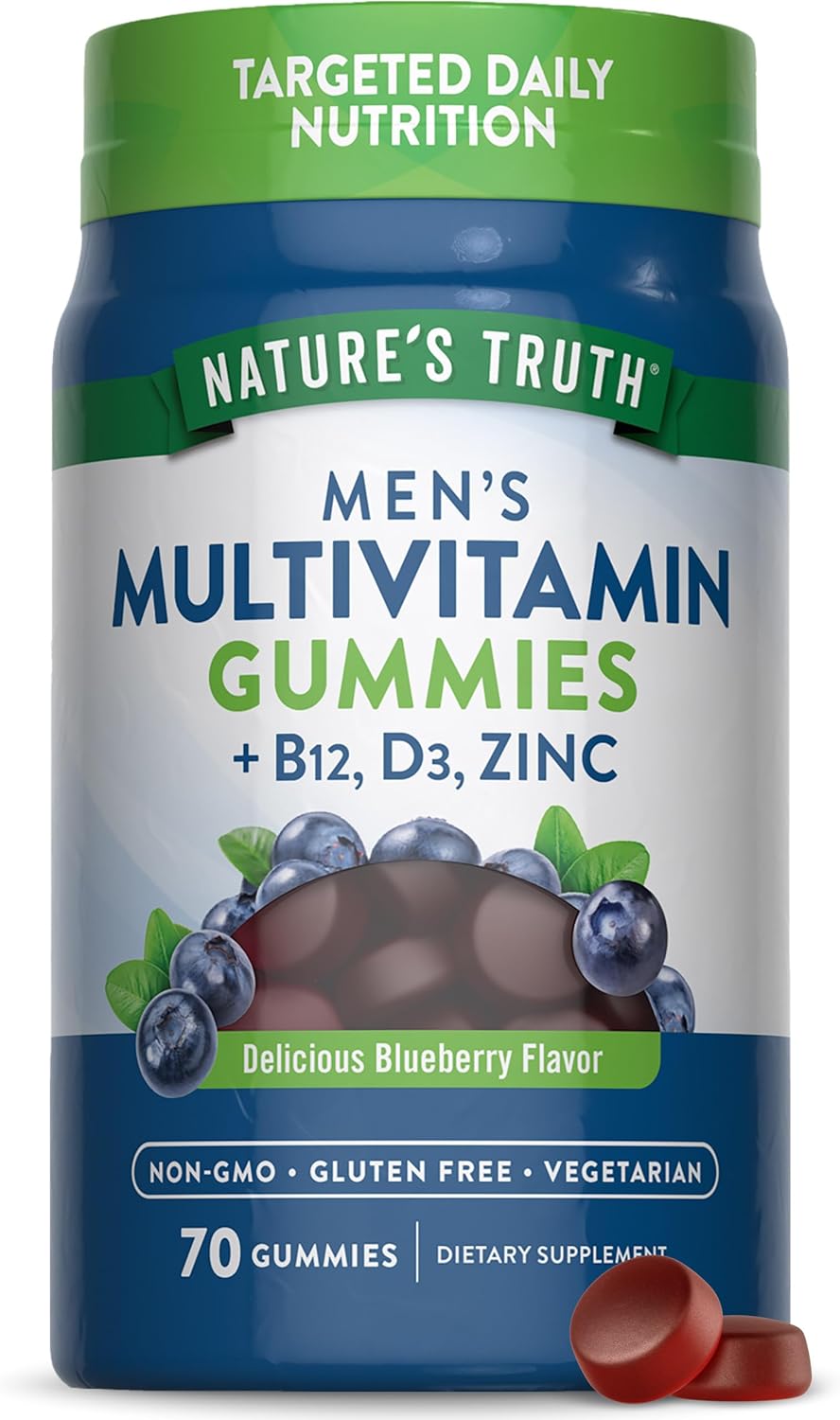 Men's Blueberry Multivitamin Gummies - 70 Count with B12, D3, and Zinc - Vegetarian, Non-GMO, Gluten Free Supplement by Nature's Truth
