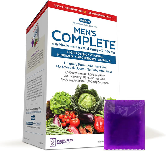 Men's Complete Multivitamin with Maximum Essential Omega-3 500mg - 30+ High Potencies, Minerals, Carotenoids - 120 Packets by ANDREW LESSMAN. No Additives.