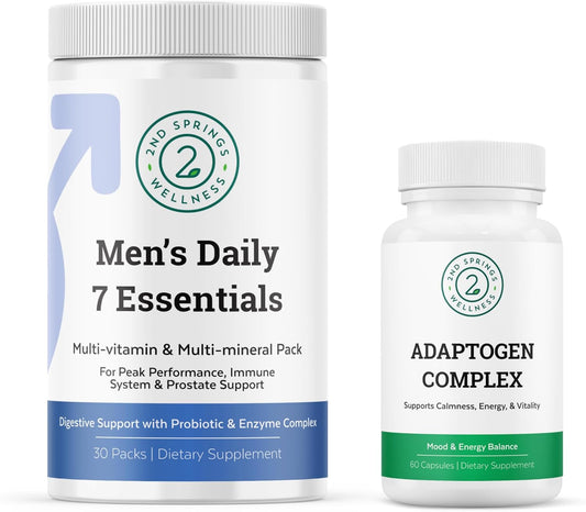 Men's Daily Essentials & Adaptogen Complex Bundle - Complete Multivitamin Pack with Stress Adaptation Support for Optimal Health