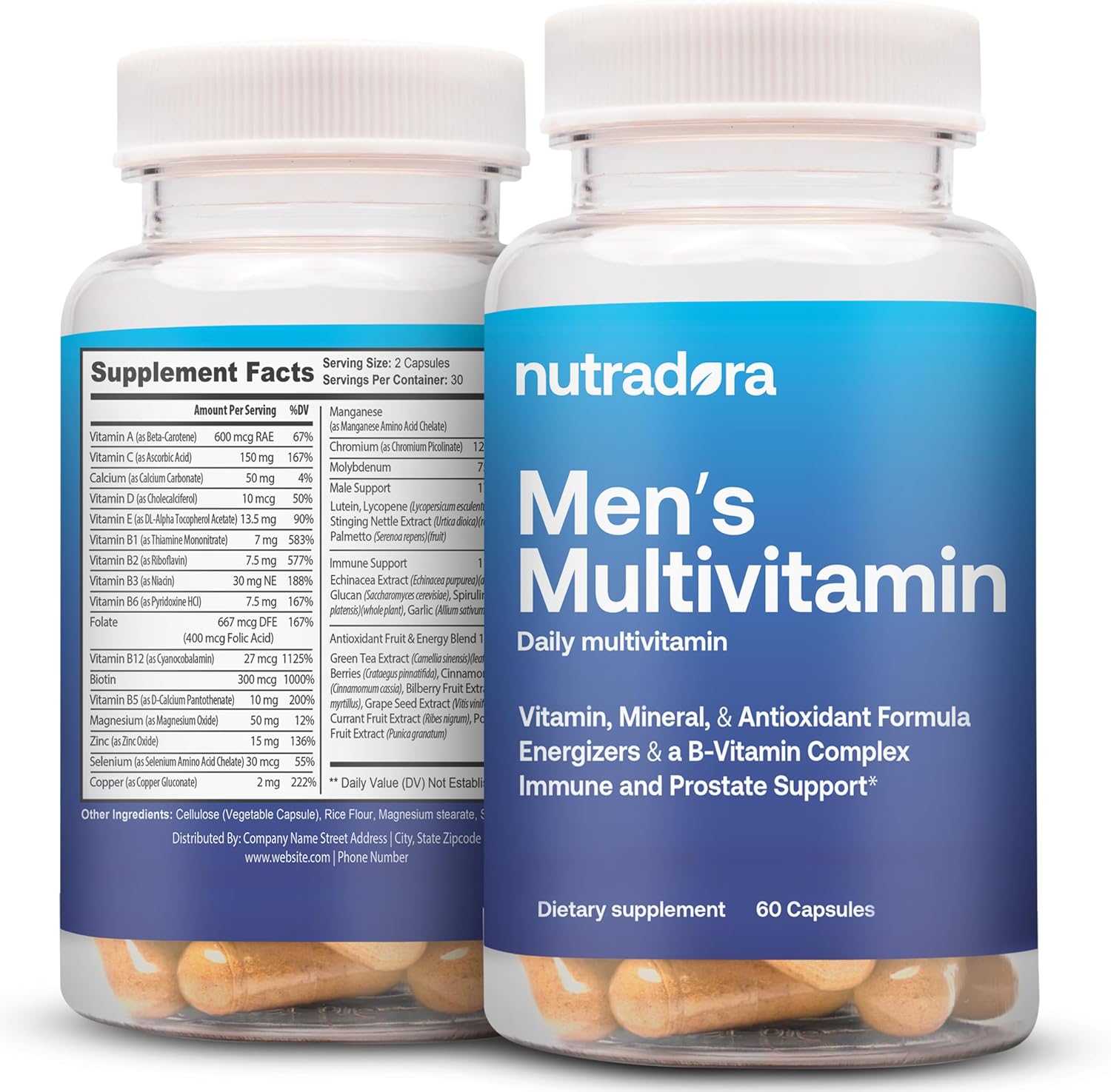 Men's Daily Multivitamin Supplement for Vitality, Focus, & Performance -  A, C, D, E, B12, Zinc, Calcium, Magnesium & More - 1 Pack