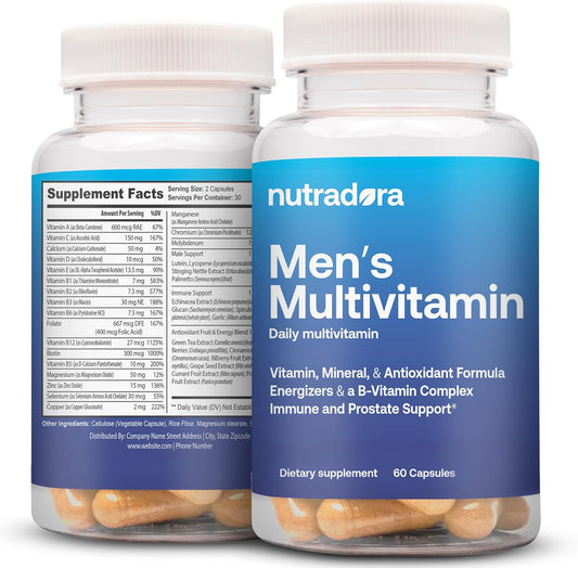 Men's Daily Multivitamin Supplement for Vitality, Focus, & Performance -  A, C, D, E, B12, Zinc, Calcium, Magnesium & More - 1 Pack