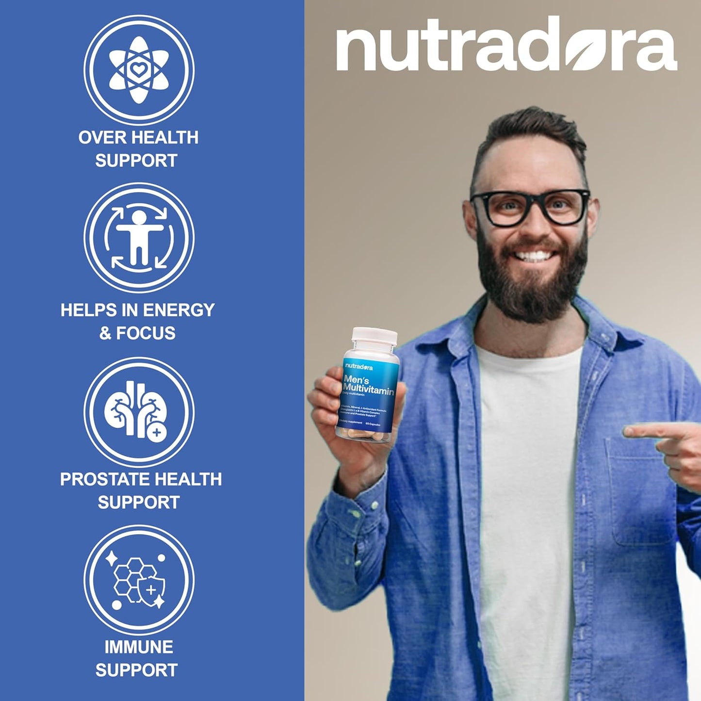 Men's Daily Multivitamin Supplement for Vitality, Focus, & Performance -  A, C, D, E, B12, Zinc, Calcium, Magnesium & More - 1 Pack