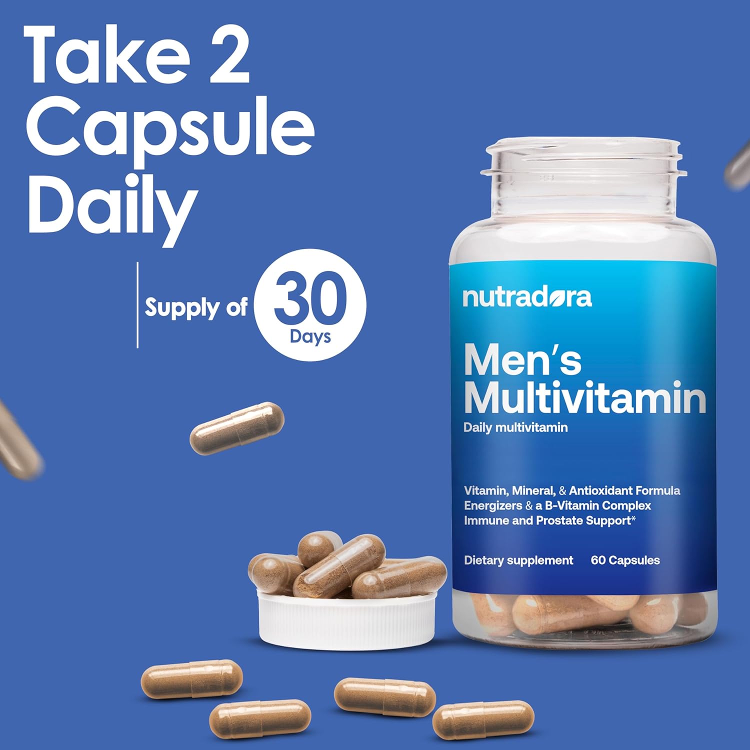 Men's Daily Multivitamin Supplement for Vitality, Focus, & Performance -  A, C, D, E, B12, Zinc, Calcium, Magnesium & More - 1 Pack