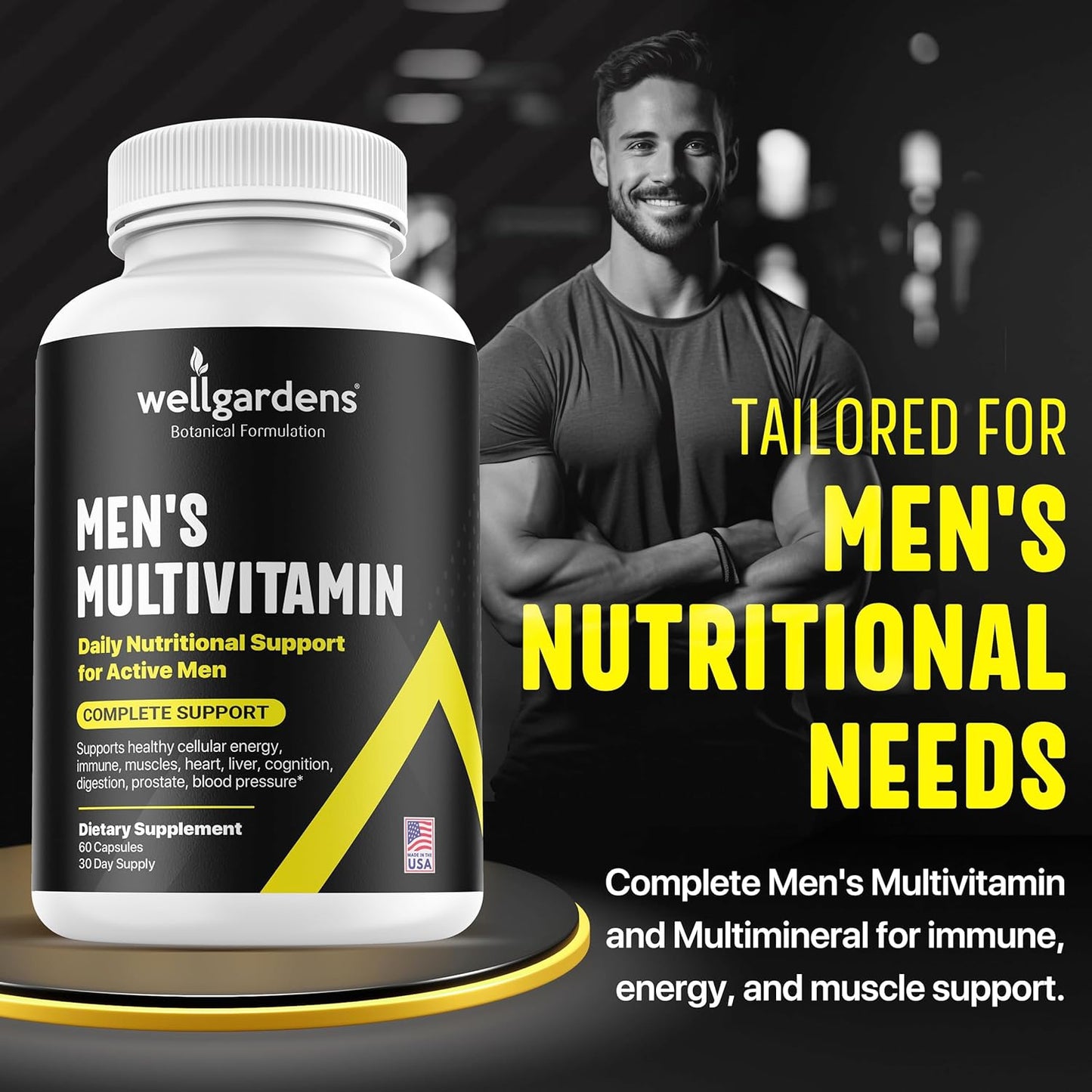 Men's Daily Multivitamin with 100% Pure Ingredients for Energy, Focus, and Immune Support - Vitamin A, C, D, E, B12, Calcium, Magnesium, Zinc - Male Performance Supplement