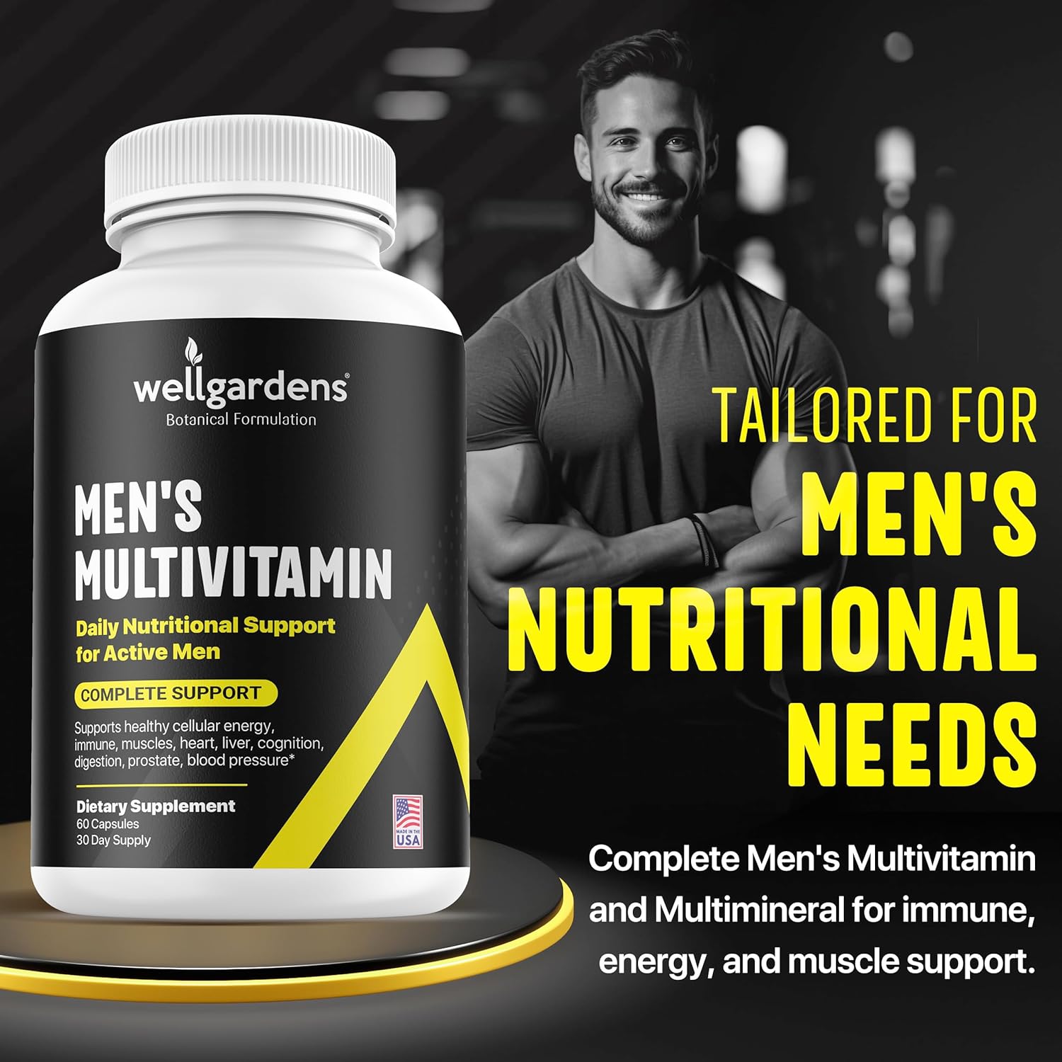Men's Daily Multivitamin with 100% Pure Ingredients for Energy, Focus, and Immune Support - Vitamin A, C, D, E, B12, Calcium, Magnesium, Zinc - Male Performance Supplement