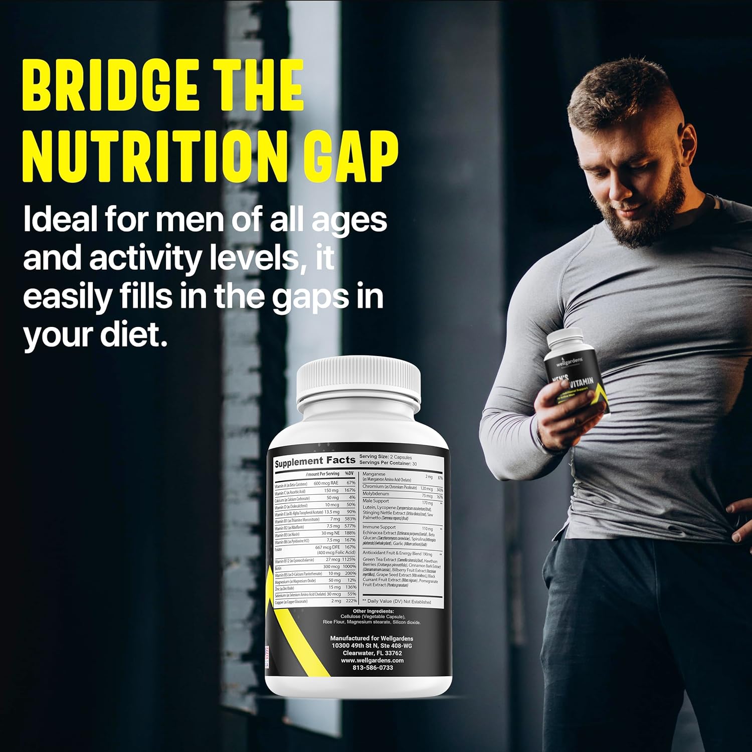 Men's Daily Multivitamin with 100% Pure Ingredients for Energy, Focus, and Immune Support - Vitamin A, C, D, E, B12, Calcium, Magnesium, Zinc - Male Performance Supplement