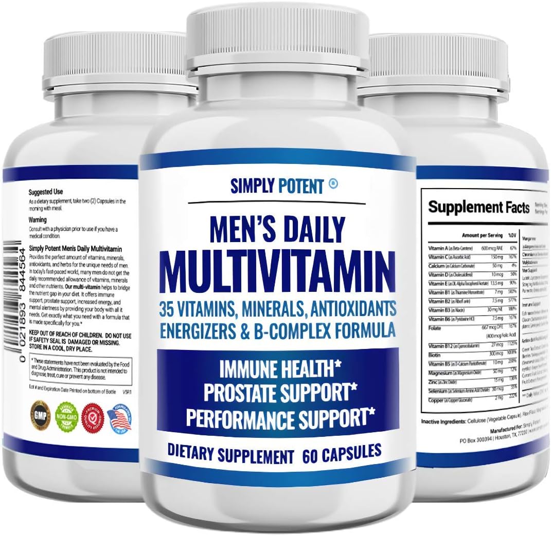 Men's Daily Multivitamin with 35 Vitamins, Minerals, and Antioxidants for Energy, Focus, and Immune Support - 60 Capsules