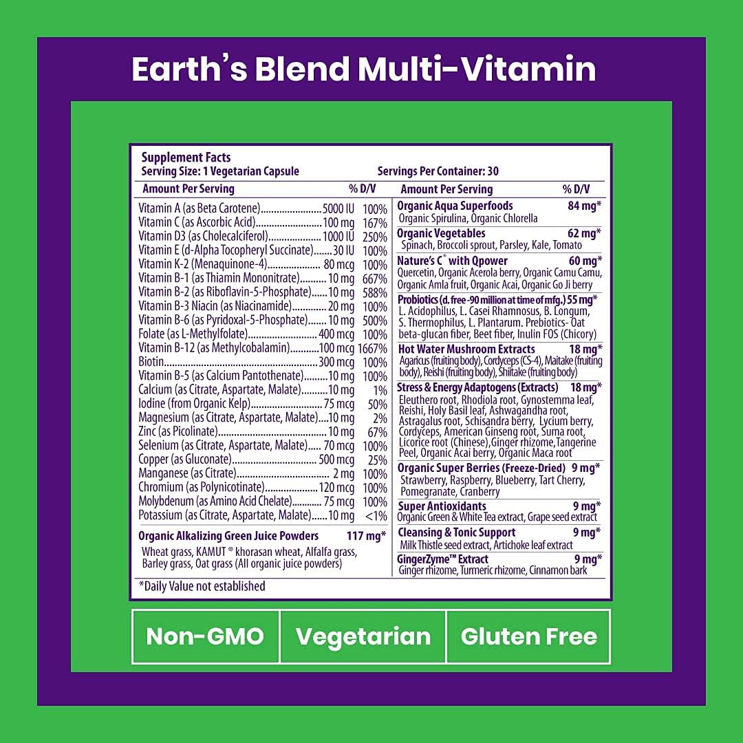 Men's Daily Multivitamin with 48 Organic Superfoods, Probiotics, Antioxidants, 30 Count - No Iron, Vitamins A, B12, C, D, K2