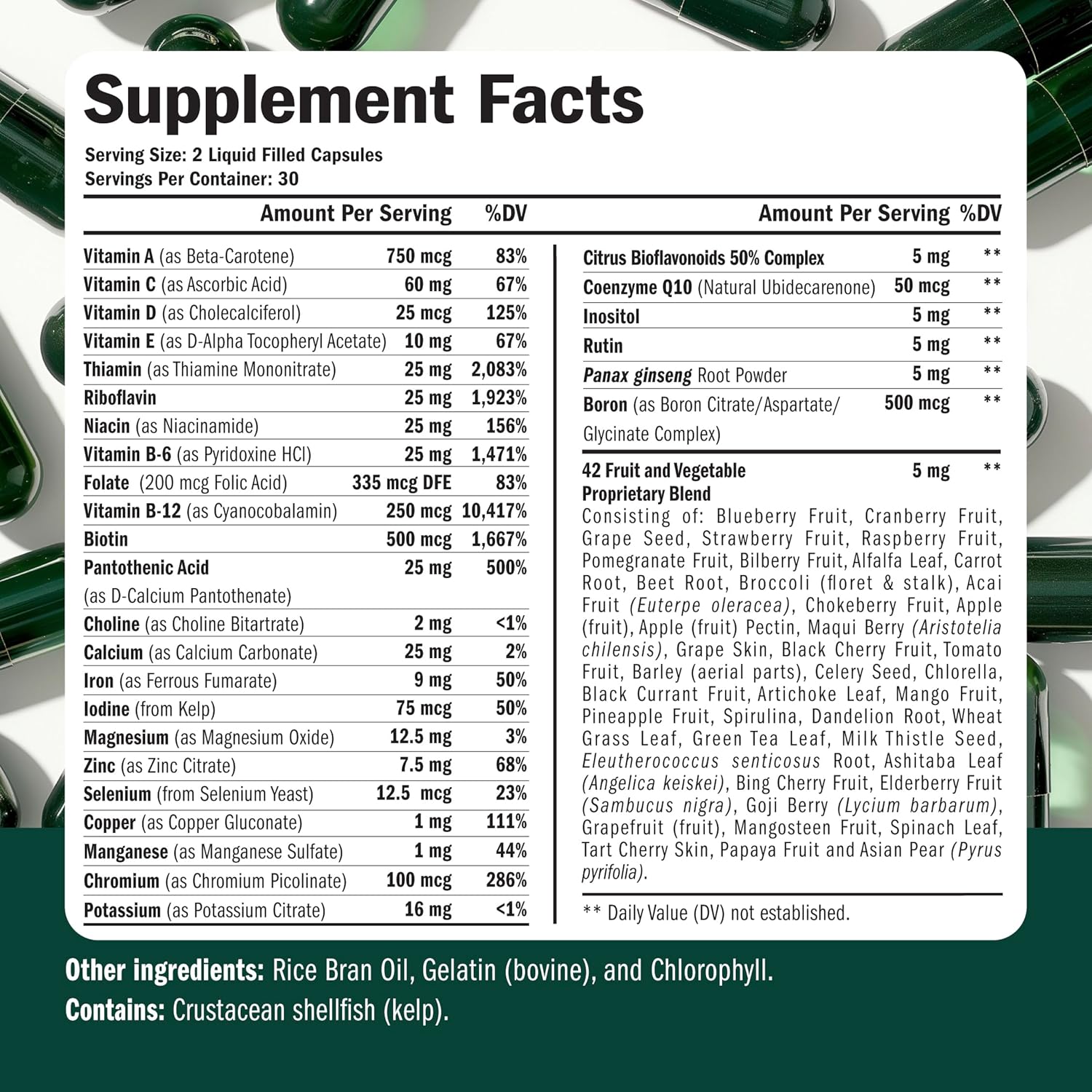 Men's Daily Multivitamin with Essential Vitamins and Minerals for Energy, Focus, and Health - 60 Liquid Capsules