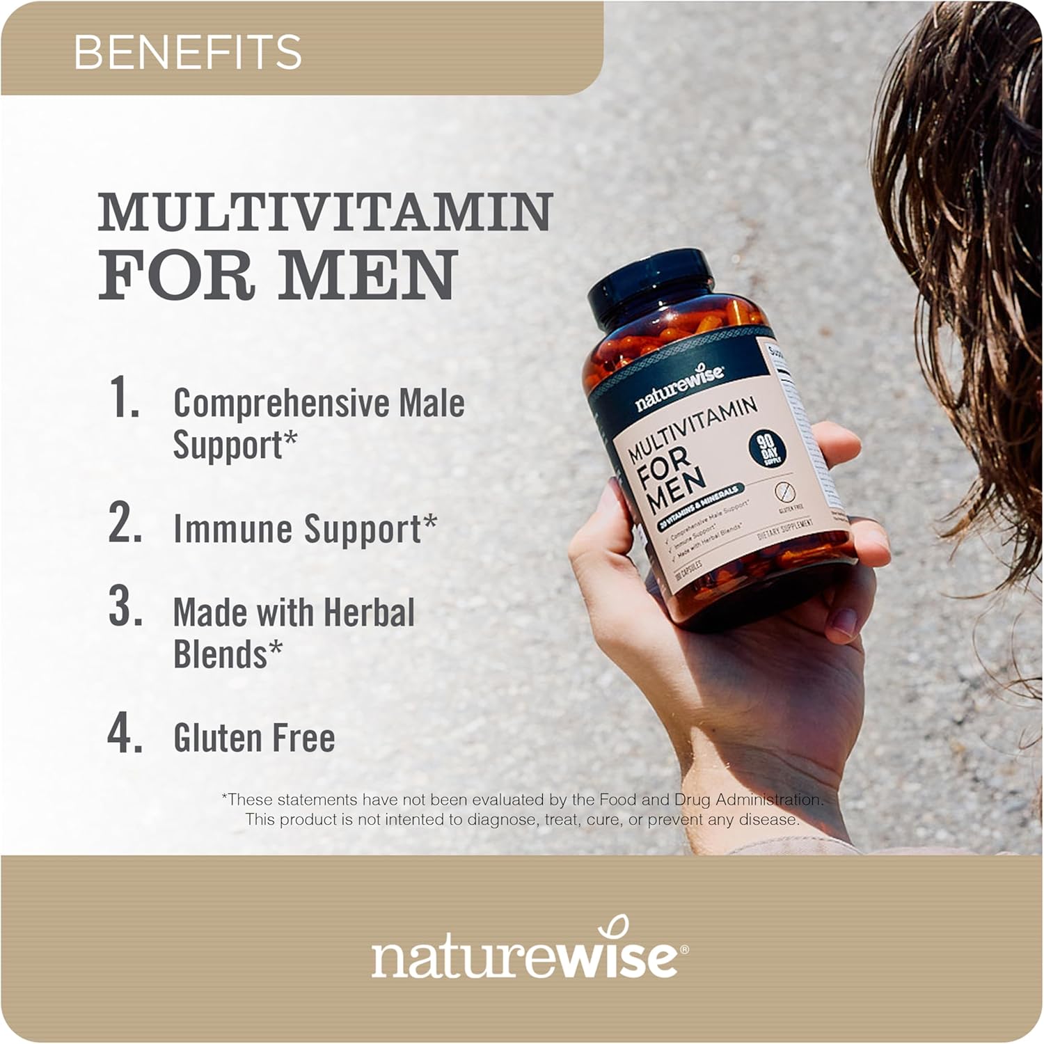 Men's Daily Multivitamin with Minerals & Herbs - Energy, Immunity, Performance - 180 Capsules - Non-GMO, Soy & Gluten-Free - 3-Month Supply