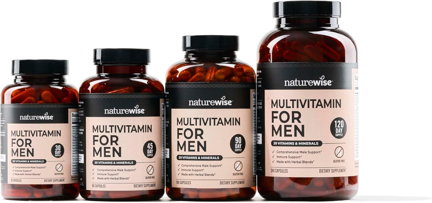 Men's Daily Multivitamin with Minerals & Herbs - Energy, Immunity, Performance - 180 Capsules - Non-GMO, Soy & Gluten-Free - 3-Month Supply