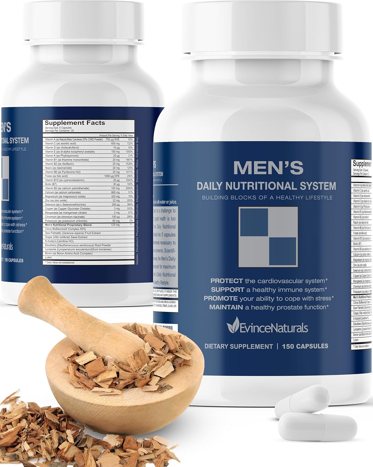 Men's Daily Multivitamin with Saw Palmetto - Essential Vitamins for Overall Wellbeing & Prostate Support - 150 Capsules by EvinceNaturals