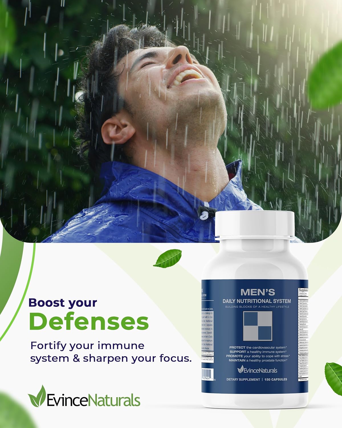 Men's Daily Multivitamin with Saw Palmetto - Essential Vitamins for Overall Wellbeing & Prostate Support - 150 Capsules by EvinceNaturals