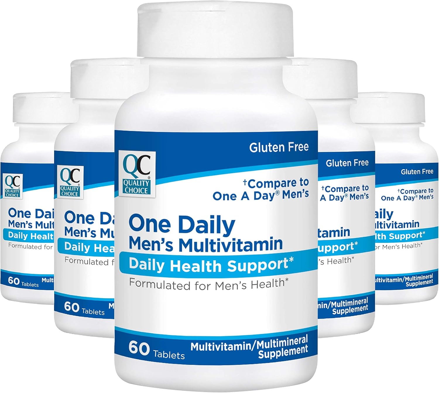 Men's Daily Multivitamin with Vitamins A, C, D, E, B & Minerals in 60 Count Bottles - 5 Pack of Quality Choices