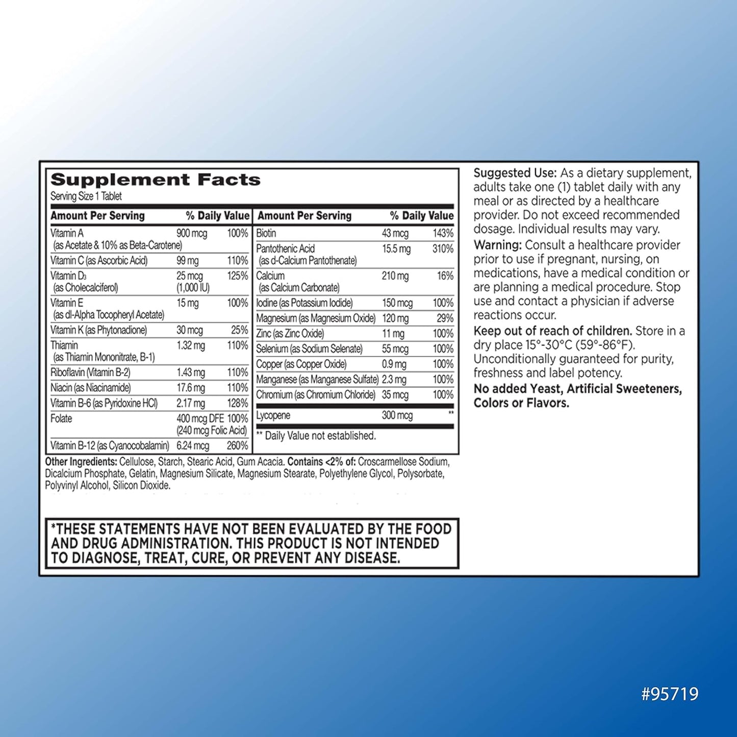 Men's Daily Multivitamin with Vitamins A, C, D, E, B & Minerals in 60 Count Bottles - 5 Pack of Quality Choices