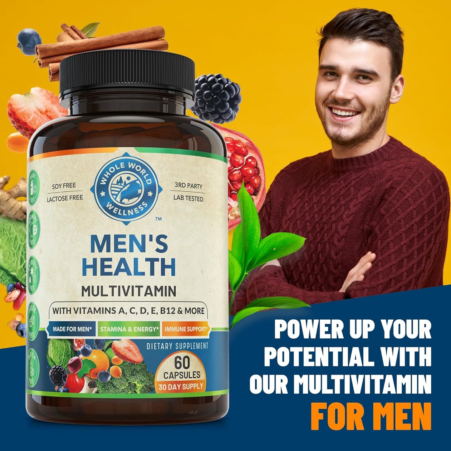 Men's Daily Multivitamins & Saffron Extract Bundle for Holistic Wellness, Energy, Mood - USA Made