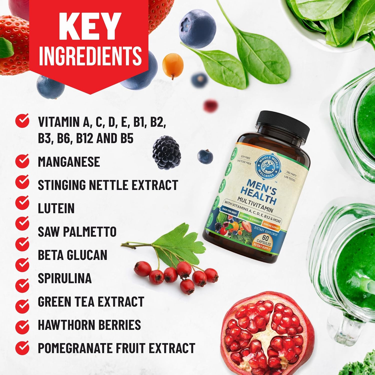 Men's Daily Multivitamins & Saffron Extract Bundle for Holistic Wellness, Energy, Mood - USA Made