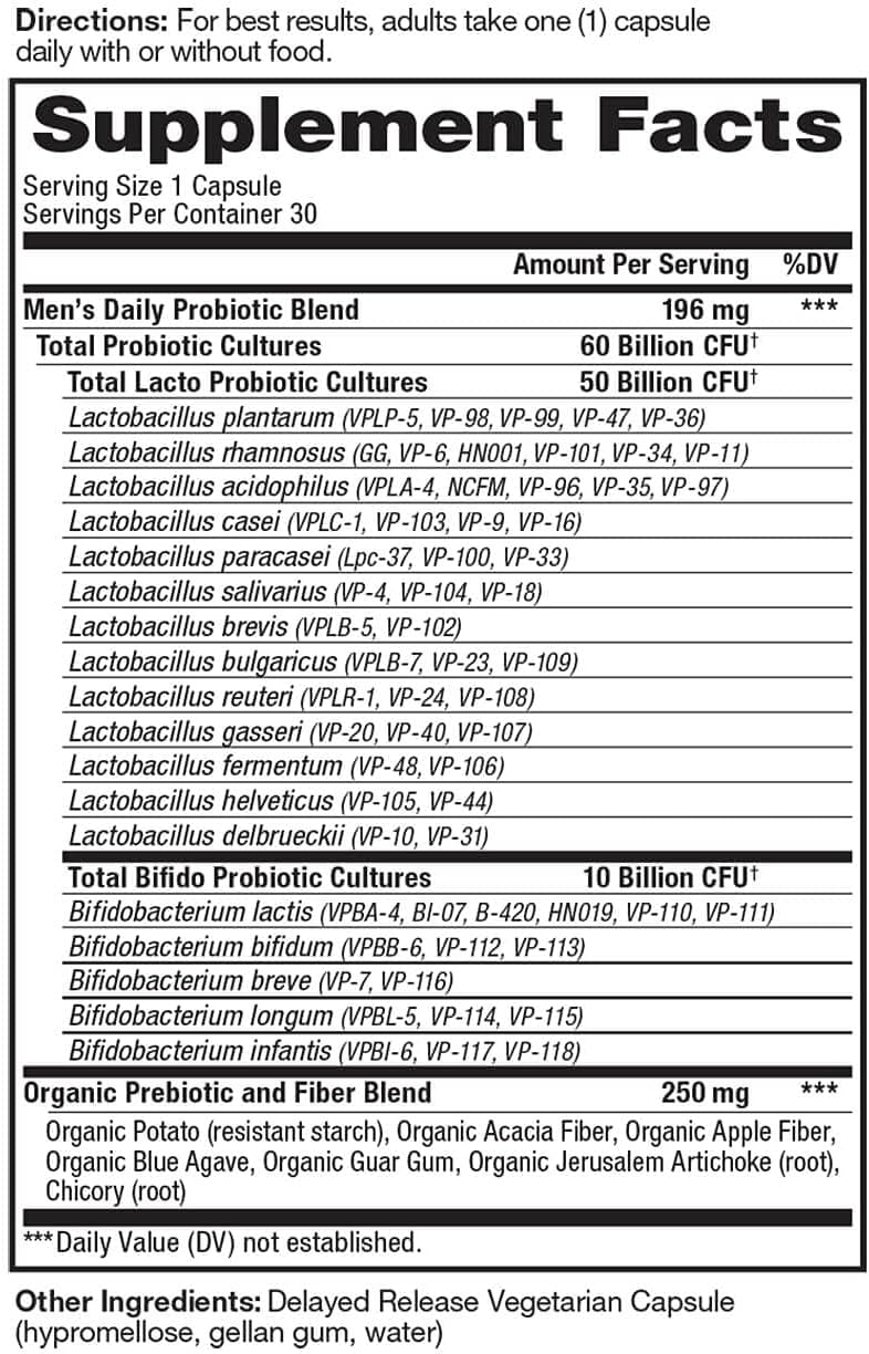 Men's Daily Probiotic Plus Prebiotics - Vital Planet Vital Pro Naturals 30 Capsules