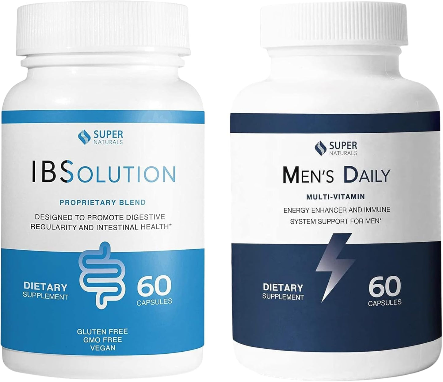 Men's Digestive Health and Immune Support Bundle - Natural IBSolution and Multivitamin Supplement for Gas, Bloating, Constipation - 2-Pack, 60 Capsules