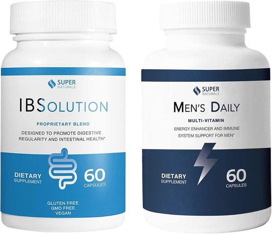 Men's Digestive Health and Immune Support Bundle - Natural IBSolution and Multivitamin Supplement for Gas, Bloating, Constipation - 2-Pack, 60 Capsules
